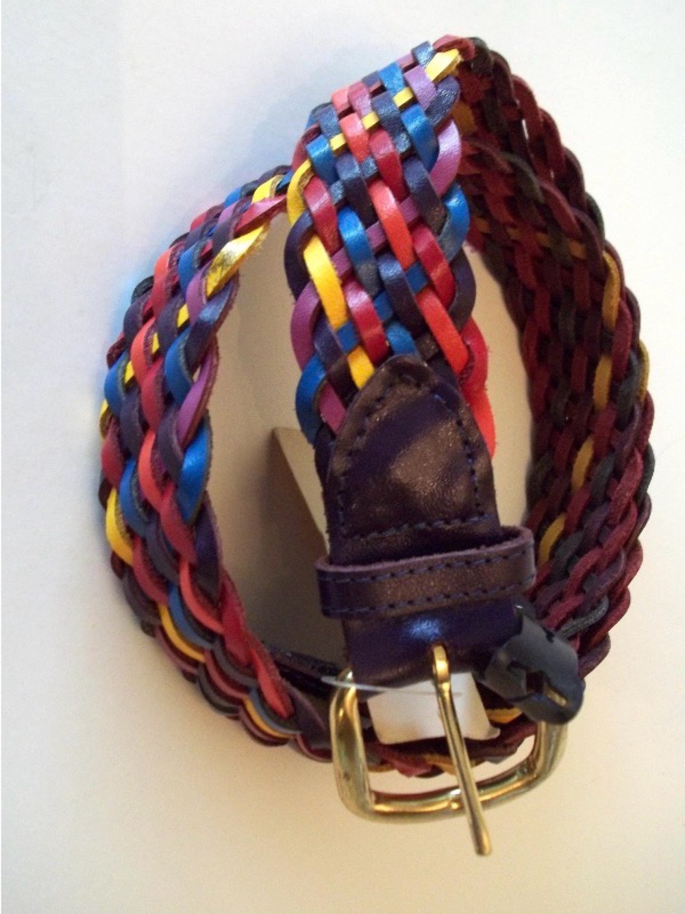 Nan Lewis Genuine Leather Ladies Multicolor Braided Woven Belt S/M Guatemala NWT